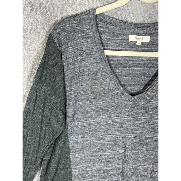 Madewell All Around Tee Shirt Top Colorblock Womens Medium Gray Green V-Neck - Picture 7 of 15